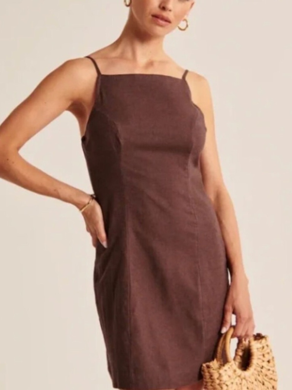 Abercrombie Brown Square-Neck Apron linen Dress
